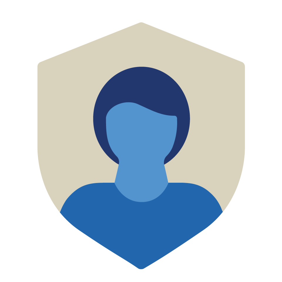 Illustration of a person on a shield.